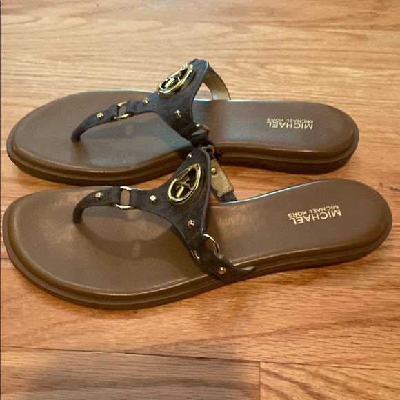 Michael Kors Brown Sandals with Gold Accents - Picture 4 of 5